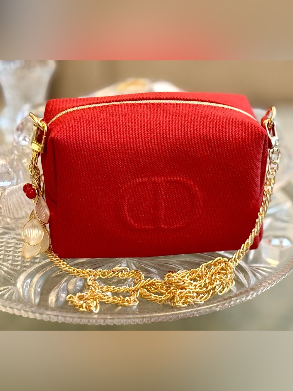 Dior Red Canvas Mini Crossbody with Gold Chain - Picture 5 of 8